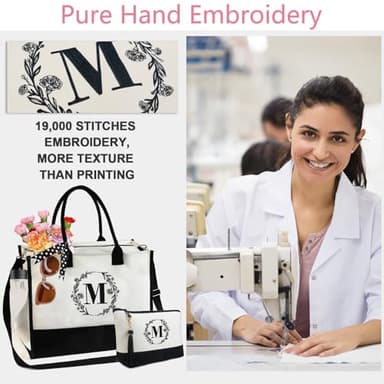 BeeGreen Women-Tote-Bag-Friend-Personalized-Gifts-Bag with 13oz Canvas & Embroidery Zipper, Unique Birthday Gifts for Mother Teacher Coworker Sister Initial Bag for Hostess S, Large - Image 2