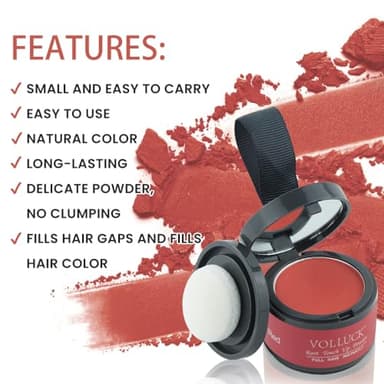 VOLLUCK Root Touch up Powder, Instant Hairline Powder for Thinning Areas and Gray Hair Coverage, Natural and Non-greasy Root Cover up for Women and Men (Red, 0.14 Ounce) - Image 7