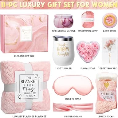 Birthday Gifts for Women Self Care Gifts Get Well Soon Gifts, Rose Relaxing Spa Gifts Basket Care Package w/ Luxury Flannel Blanket, Unique Christmas Gifts for Mom Her Friend Sister Wife Grandma - Image 2