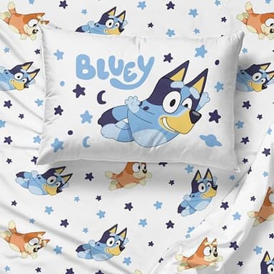 Jay Franco Bluey & Bingo Twin Comforter Set - 5 Piece Bed Set Includes Sheet Set & Pillow Covers - Super Soft Clouds & Stars Kids Bedding - Image 6