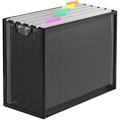 GoldOrcle Hanging File Organizer, Letter-Size File Holder with 5 Folders, Modern Metal Mesh Storage Basket, Black and Grey, 12.2 x 9.45 x 5.45 inches - Image 1