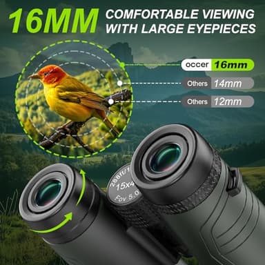 15x42 Binoculars for Adults High Powered - Occer HD Lightweight Travel Hunting Binoculars with Clear Low Light Vision for Bird Watching, Whale Watching, Camping -Green - Image 2