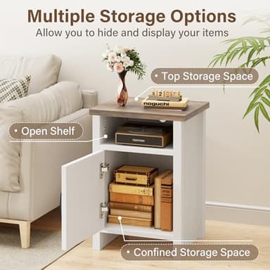 JUMMICO Farmhouse Nightstand, Modern Bedside Table with Barn Door and Shelf, Rustic End Table Side Table for Bedroom, Living Room (2, White) - Image 5