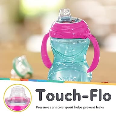 Nuby Clik-It Grip N' Sip Soft Spout No-Spill Training Sippy Cup with Handles - (3-Pack) 10 oz - 4+ Months - Aqua/Purple/Pink - Image 4
