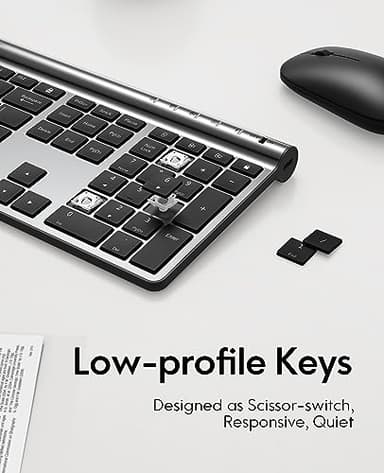 CHESONA Wireless Keyboard and Mouse Combo, Wireless Rechargeable Full Size Mulit-Device (BT 5.0+3.0+2.4G) Keyboard Mouse Combo for Mac OS/iOS/Windows/Android (Silver Black) - Image 4