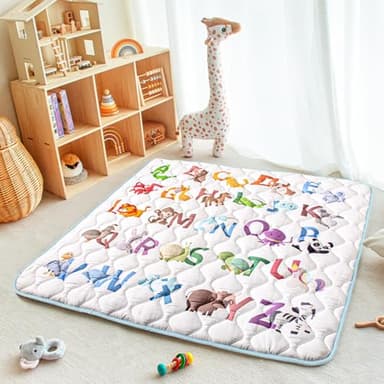 Beavtaens Baby Play Mat, 50x50 Playpen Mat with Super Soft Touch, Activity Mats with Upgraded Anti-Slip Bottom, Machine Washable Crawling Mats for Floor & Picnic (Animal Alphabets) - Image 6