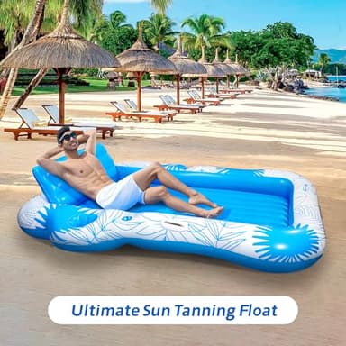Inflatable Pool Lounger Float for Adults - 70" x 60" JIANYHW X-Large Beach Sun Tan Tub Pool Lounge Raft Sunbathing Pool Floaties with 2 Food/Drink Holder, Blow Up Tanning Pool Bed Floating Mat - Image 6