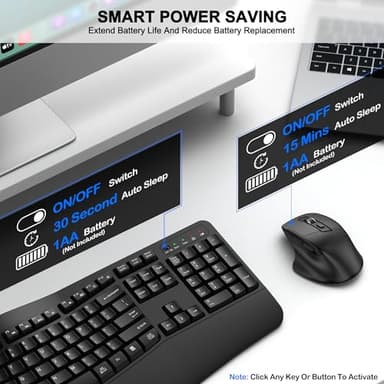Wireless Keyboard and Mouse Combo, 2.4G Full Size Wave Keys Ergonomic Keyboard with Wrist Rest and 3-Level DPI Adjustable Wireless Ergonomic Mouse for Windows, Mac OS Desktop/Laptop/PC(Black) - Image 6
