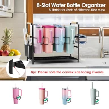 Housolution Water Bottle Organizer Drying Rack for 40 oz Tumbler with Handle, Multifunctional Cup Storage Holder Compatible with Stanley, Owala, Simple Modern and Other Brands, 8 Slots (Patented) - Image 2