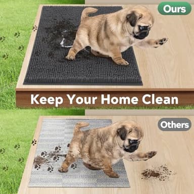 Dog Door Mat for Muddy Paws, Pet Rug Chenille Absorbent Outdoor Doormat 36"x 24", Non Slip Heavy Indoor Doormat Soft Front Inside Doormats for Entryway, Mud Paws, Patio,Dog Paw Dark Grey - Image 5