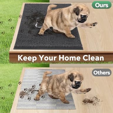 Dog Door Mat for Muddy Paws, Pet Rug Chenille Absorbent Outdoor Doormat 30"x 20", Non Slip Heavy Indoor Doormat Soft Front Inside Doormats for Entryway, Mud Paws, Patio,Dog Paw Dark Grey - Image 3