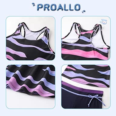 PROALLO Girls Bathing Suits Two Piece Vest Style Swimsuit with Boyshort Tankini Swimwear Zebra - Image 3