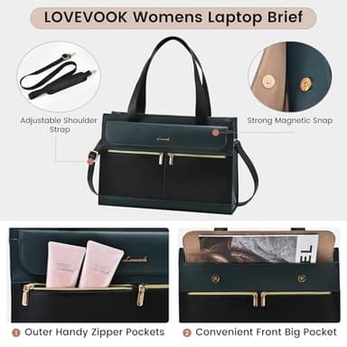 Laptop Bag for Women Leather Laptop Tote Bag Large Computer Bag Waterproof Business Office Work Bag - Image 4