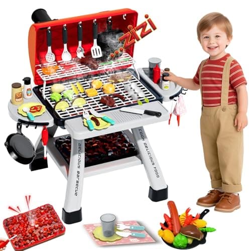 Barbecue Grill Toy Set, Kids BBQ Grill Playset with Smoke Sound Light Simulation Camping Cooking Interactive Toys Christmas Birthday Gift for Toddlers Girls Boys 2-6 - Image 1