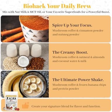 SUNDAFONE Mushroom Coffee with L-Theanine, Ashwagandha,Lion's Mane, Reishi and 10 Adaptogenic Mushrooms; Super Instant Cold Brew Protein Iced Coffee Blend; 0g of Sugar, Low Caffeine, 30 Servings - Image 6