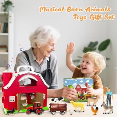 Big Red Barn Toys for Toddlers 1-3, Farm Animal Figures Playset with Tractor for 2 3 4 5 Year Old Kids, Musical Preschool Montessori STEM Learning Toys, Christmas Birthday Easter Gift for Boys Girls - Image 7