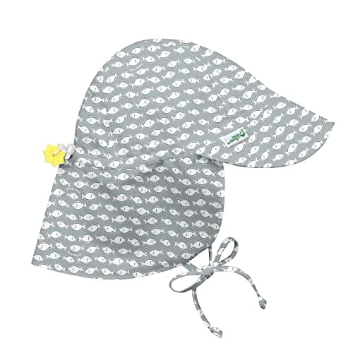 green sprouts i Play Baby & Toddler Flap Sun Protection Hat, All-Day UPF 50+ Sun Protection for Head, Neck & Eyes, Gray Fish Geo, 0-6 Months - Image 1
