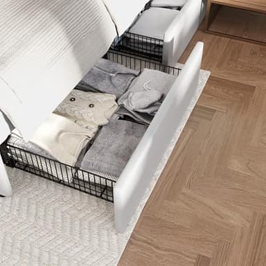 SHA CERLIN Upholstered King Size Platform Bed Frame with 4 Storage Drawers, Adjustable Headboard with Diamond Stitched Button Tufted Design, Wooden Slat Support, No Box Spring Needed, White - Image 5