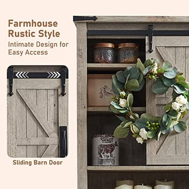 OKD Over The Toilet Storage Cabinet, Farmhouse Storage Cabinet Over Toilet with Sliding Barn Door & Adjustable Shelves, Home Space Saver for Bathroom, Living Room, Light Rustic Oak - Image 4