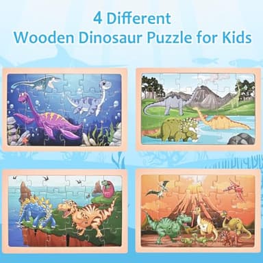 Wooderma Thickened Puzzles for Kids Ages 4-6, Wooden Puzzles for Toddlers, 4 Packs 24 PCS Dinosaur Puzzle, Preschool Educational Puzzle Toys for Boys and Girls 3 4 5 6 Years Old - Image 3