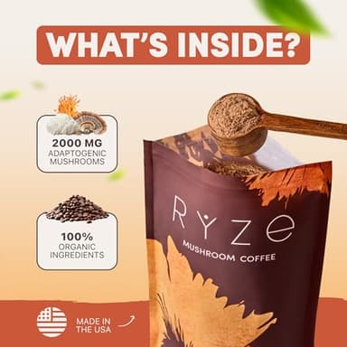 RYZE SUPERFOODS Mushroom Coffee USDA Organic with 6 Adaptogenic Mushrooms and MCT Oil, USA Grown Instant Coffee for Better Energy, Focus, Digestion, Immunity with Lions Mane & Turkey Tail, 30 servings - Image 6