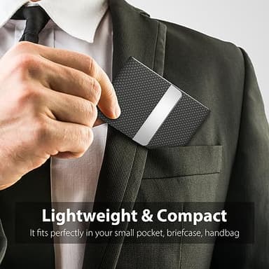 MaxGear Business Card Holder, PU Leather & Stainless Steel Business Card Case for Men or Women, Slim Name Cards Holder RFID Blocking Credit Cards Carrier with Magnetic Closure, Black Carbon - Image 6