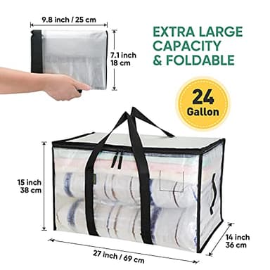 BALEINE 6-Pack Oversized Moving Bags with Reinforced Handles, Heavy-Duty Storage Tote for Clothes, Moving Supplies (Clear, 6-Pack) - Image 2