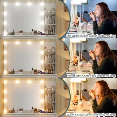 Furniouse 41.6'' Farmhouse Vanity Desk with Mirror and Lights, Makeup Vanity with Large Drawers & Adjustable Shelves, Modern Vanity Set with Stool for Bedroom, Off White - Image 5