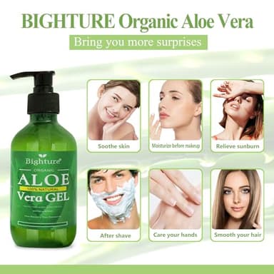 BIGHTURE Aloe Vera Gel, 100% Aloe Vera from Freshly Cut Aloe Leaves, Skin Care for Deeply & Rapidly Soothing, Firming, After Shave, Sunburn Relieve, etc - Image 3