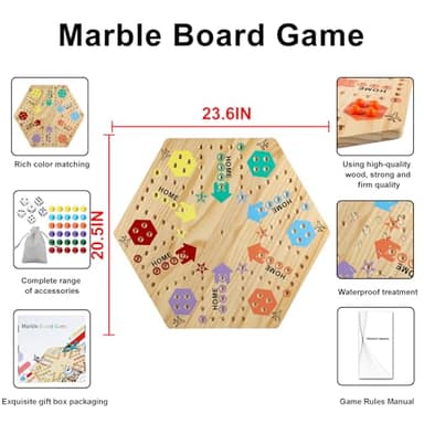 Medikaison Extra Large 23.6 Inches Wahoo Marble Board Game 4 and 6 Players 2 Sided Painted Thicken Wood Board Perfect Game for Family Friends Party - Image 2
