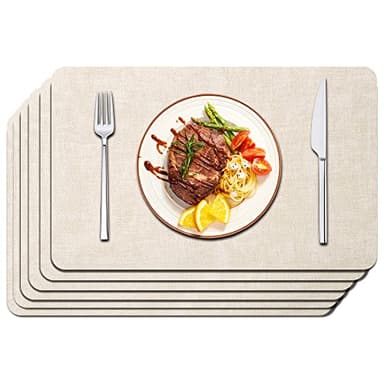 Maxpearl Faux Leather Placemats Set of 6 - Waterproof - Wipe Clean - Heat Resistant - Anti Slip Dining Table Place Mats, Suitable for Indoor & Outdoor Use, 17’’×12’’, Beige - Image 1
