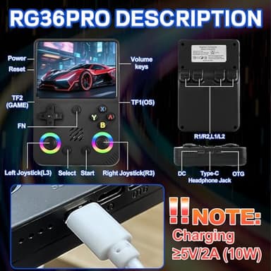 Colourbing RG36PRO Retro Handheld Game Console - Open Source System,3.5"IPS Screen,30,000+ Classic Games,64G TF card, 3000mAh Battery,Portable Gaming Player for Travel,Gift for Teen or Partner -Black - Image 9