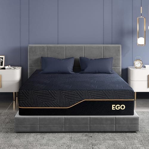 EGOHOME 14 Inch King Size Memory Foam Mattress for Back Pain, Cooling Copper Gel Bed in a Box, Foam Made in USA, CertiPUR-US Certified, Therapeutic Medium Firm, 76x80x14 Black - Image 1