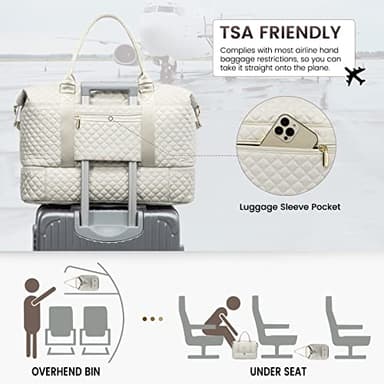 LOVEVOOK Travel Duffle Bag, Weekender Bags for Women with Shoe Compartment, Carry on Overnight Bag with Toiletry Bag, Gym Duffel Bag with Wet Pocket, Hospital Bags for Labor and Delivery, Beige - Image 4