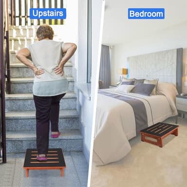 One Step Stool for Adults Seniors with Non-Slip Rubber Stepping Surface, Heavy Duty Wooden Step Stool with 450 LBS Capacity Bed Steps for High Beds, Bathroom, Bedroom, Kitchen & Kids Bedside Support - Image 7
