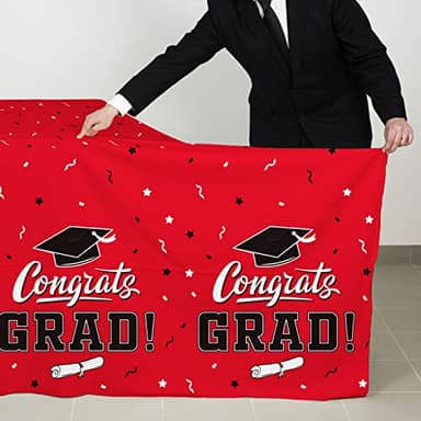 Graduation Party Decorations, Gongrats Grad Tablecover for Graduation Party Supplies, 3 pcs Class Red Table Cloths, 54"x108" - Image 3