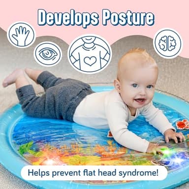 SplashEZ Lights Up Tummy Time Water Mat for Babies, 30" X-Large Baby Water Mat Tummy Time for Sensory Play with LED Glowing Fishes, Inflatable Fun Play Pad for Infants & Toddlers 3 to 36 mo - Image 5