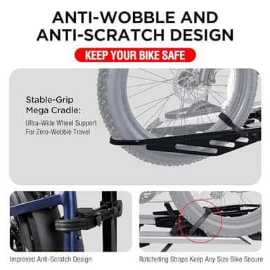 Rockland Foldable 2-Ebike Rack with Ramp, 200 lbs Capacity, Hitch Mount Electric Bike Rack, Fits up to 5" Fat Tire Width and 50" Wheelbase, Ebike Carrier Rack for 2" Receiver for Cars SUVs Vans RVs - Image 4