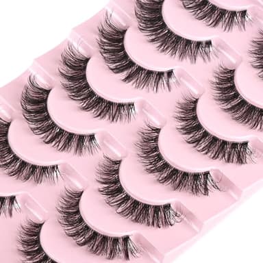 FARRED Cat Eye Lashes Natural Eyelashes Short Wispy Lash Strips Volume False Eyelash Cateye Medium Length Fake Lashes Natural Looking Hybrid Clusters Full Strip Lashes (A1 | 8-14MM) - Image 4