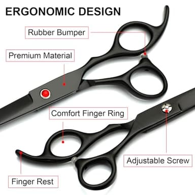 Professional Dog Grooming Scissors Kit Black 6 in 1, Dog Shears for Grooming 6CR Premium Stainless Steel Grooming Scissors Kit for Dogs Cat Pet - Image 6