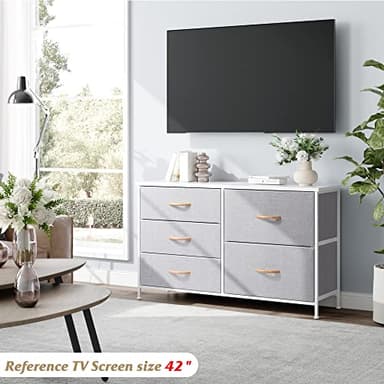 Nicehill Dresser for Bedroom with 5 Drawers, Storage Drawer Organizer, Wide Chest of Drawers for Closet, Clothes, Kids, Nursery, TV Stand with Storage Drawers, Wood Board, Fabric Drawers - Image 2