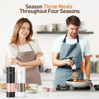 Electric Salt and Pepper Grinder Set, Rechargeable Automatic Pepper Mill Grinder with LED Light, Adjustable Coarseness shakers, One-Hand Operation for Kitchen(2 Pack, Upgrade Black+White) - Image 7