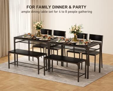Gizoon Kitchen Table and 2 Chairs for 4 with Bench, 4 Piece Dining Table Set for Small Space, Apartment - Image 4