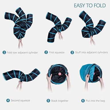 EGETOTA Cat Tunnel for Indoor Cats Large, with Play Ball S-Shape 5 Way Collapsible Interactive Peek Hole Pet Tube Toys, Puppy, Kitty, Kitten, Rabbit (Blue & Black) - Image 4