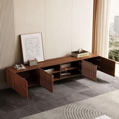 NessCarsti Mid Century Modern TV Stand for 80+ Inch TVs, 94.48" Walnut Console with Ample Storage – Stylish Entertainment Center for Living Room or Bedroom - Image 8