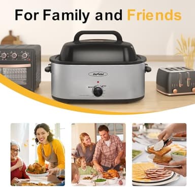 Sunvivi Roaster Oven, Electric Roaster Oven with Viewing Lid, 30lb 26-Quart Turkey Roaster with Unique Defrost/Warm Function, Large Roaster with Removable Pan & Rack, Stainless Steel, Silver - Image 6