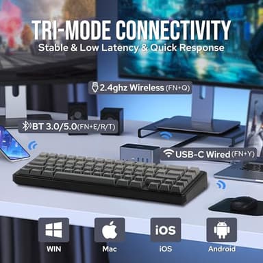 EPOMAKER x Aula F65 65% Wireless Mechanical Keyboard, Hot Swappable Gasket Custom Gaming Keyboard with Five-Layer Padding, RGB Backlit, Bluetooth/2.4GHz/USB-C (Black, Reaper Switch) - Image 3