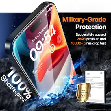 TAURI 4 in 1 for iPhone 15 Screen Protector, 3 Pack Tempered Glass Film + 1 Dust Free Easy Installation Tool, 9H Hardness Bubble Free Micro-curved Edges HD Screen Protector for 15 - Image 3