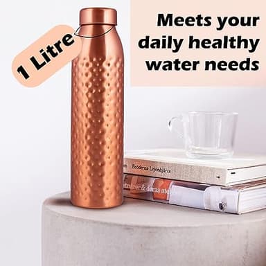 NORMAN JR, Copper Water Bottle 1L - Gift Box of 3, Hammered, an Ayurvedic vessel made from pure copper - helps you drink more water, with many health benefits - Image 3