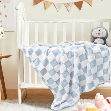 HOMRITAR Checkered Baby Blanket for Boys Girls Warm Cozy Reversible Checkerboard Toddler Blankets, Fluffy Fuzzy Plush Lightweight Bed Blanket with Chessboard Grid Design 350GSM Baby Blue 30 x 40 Inch - Image 5
